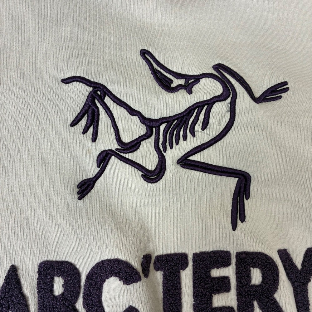 Arc'teryx Off White Pullover Hoodie Purple Spell Out Logo Size Medium - Picture 5 of 10